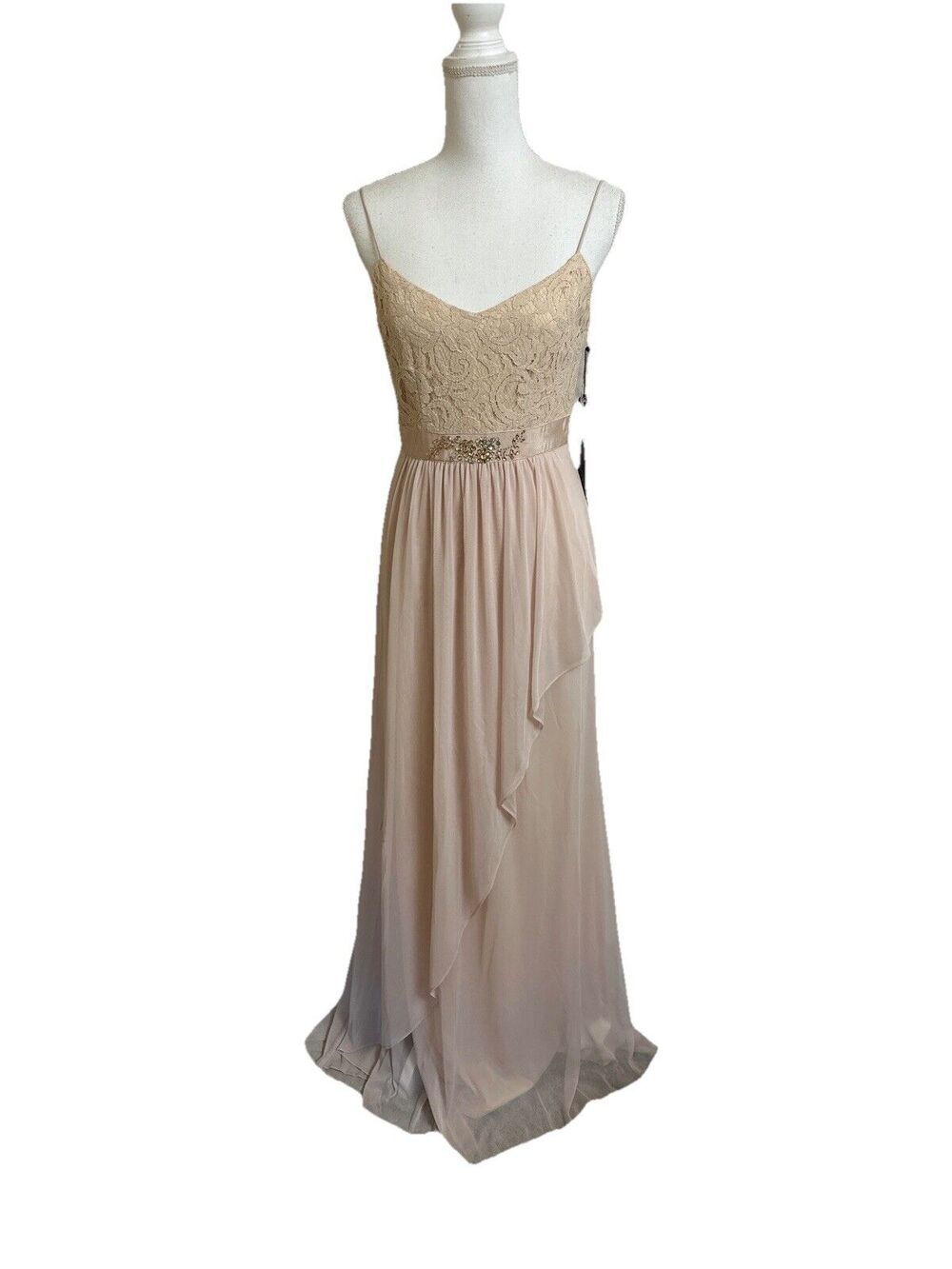 NWT Adrianna Papell Women's 4 Sleeveless Lace Stretch Tulle Gown Maxi Dress NEW